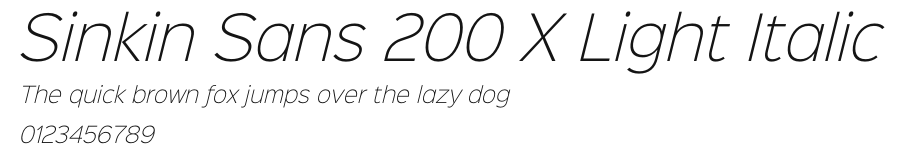 Sinkin Sans 200 X Light Italic Preview